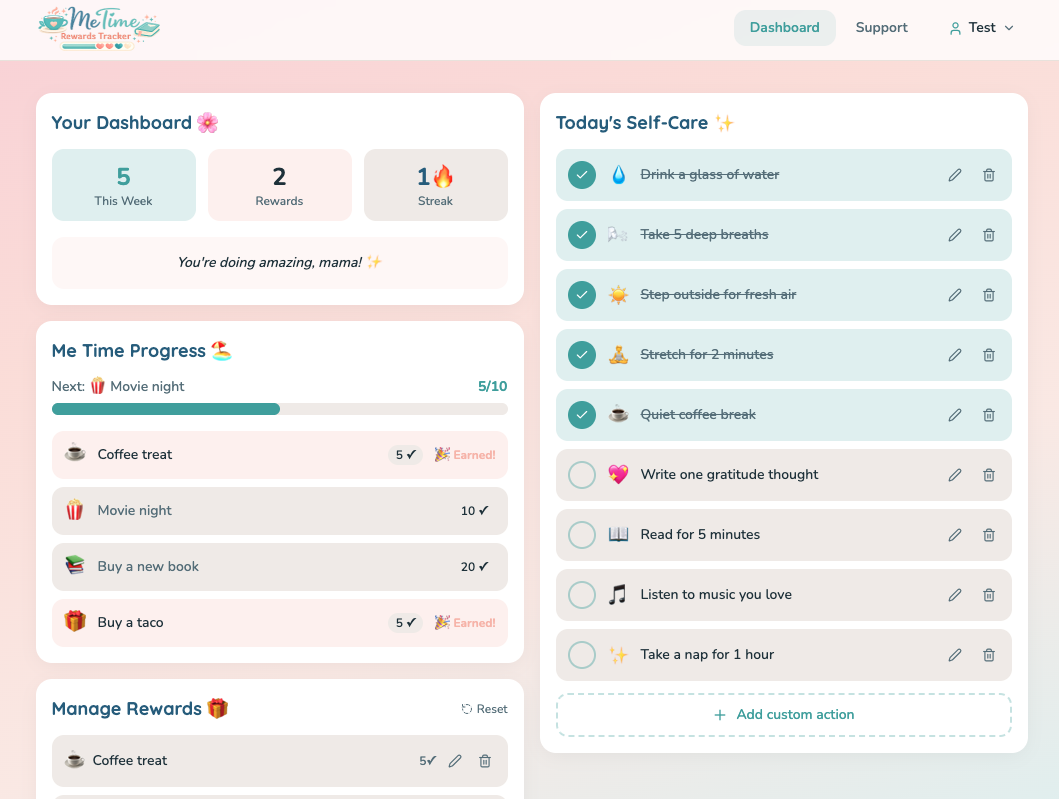 Mom Beach - Me Time Reward Tracker